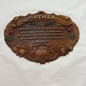 Vintage 70’s Mother Chalkware Wall Plaque Art Hanging